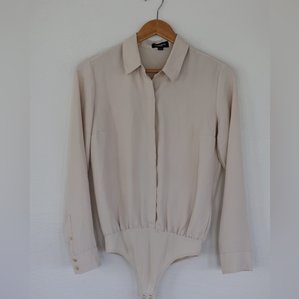 Express Portofino Shirt Thong Bodysuit, nude, S